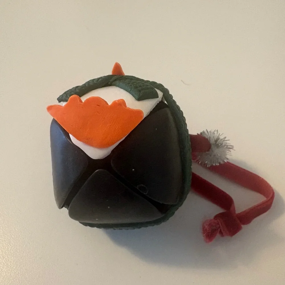 Penguin Jingle Bell Christmas Ornament Santa Hat Green Scarf Red Velvet Ribbon